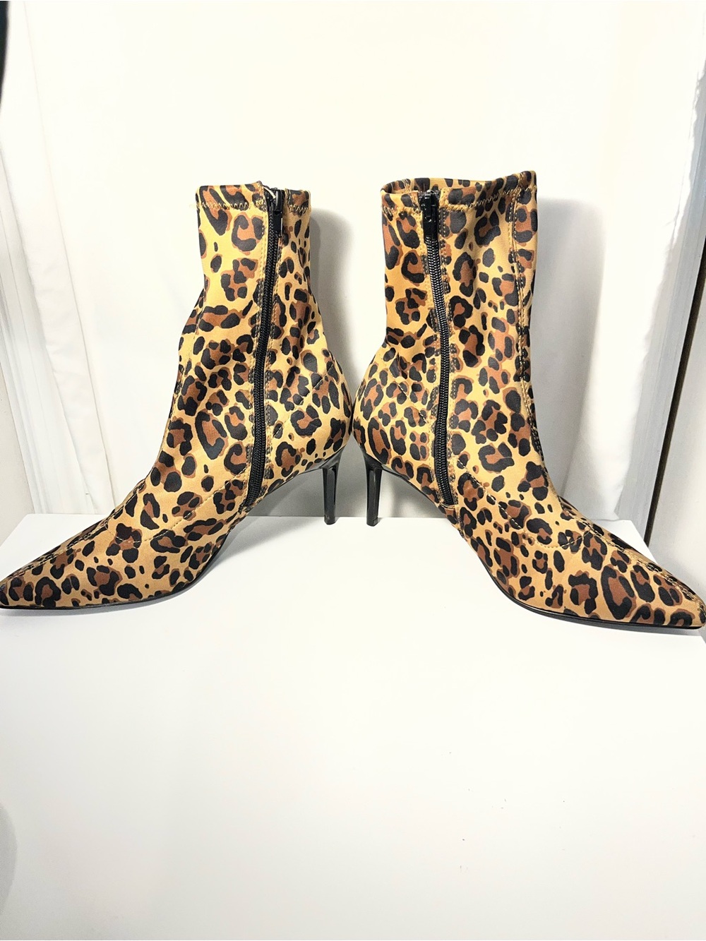 Mix No. 6 Leopard Print Pointed Toe Ankle Boots in Tan and Black